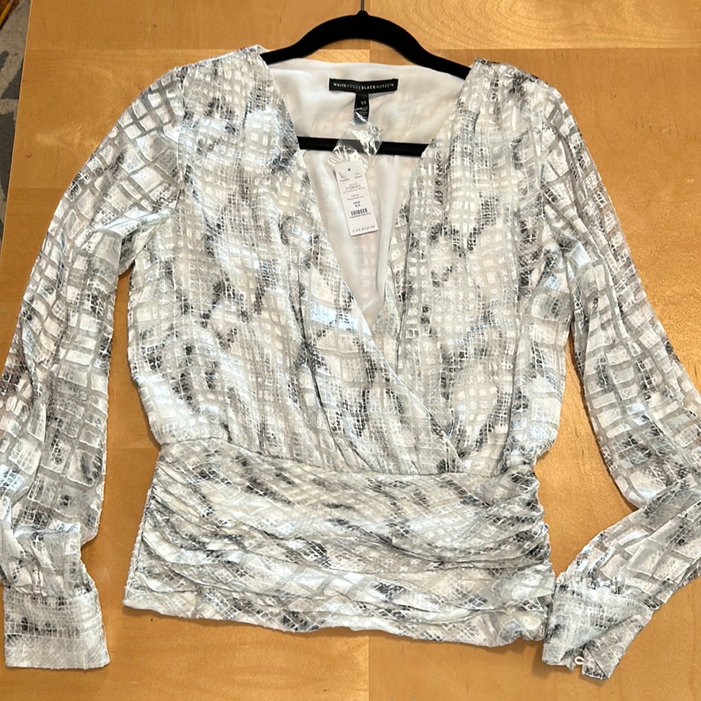 White House Black Market  -NWT Semi Sheer Python Print Faux Wrap Top XS
